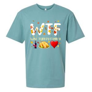 Funny W T F Wine Turkey Family Funny Thanksgiving Day Gift Sueded Cloud Jersey T-Shirt