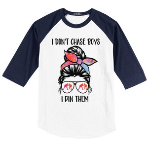 Funny Wrestling Teen Girls I Don't Chase Boys I Pin Them Baseball Sleeve Shirt