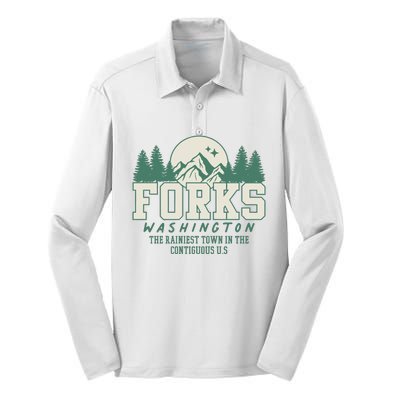 Forks Washington Twilight Inspired Retro Vintage Aesthetic Silk Touch Performance Long Sleeve Polo