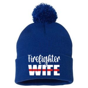 Firefighter Wife Thin Red Line Husband Proud Fire Wife Gift Pom Pom 12in Knit Beanie