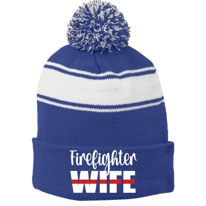 Firefighter Wife Thin Red Line Husband Proud Fire Wife Gift Stripe Pom Pom Beanie