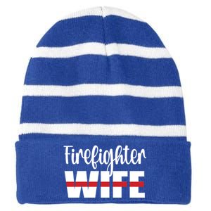 Firefighter Wife Thin Red Line Husband Proud Fire Wife Gift Striped Beanie with Solid Band