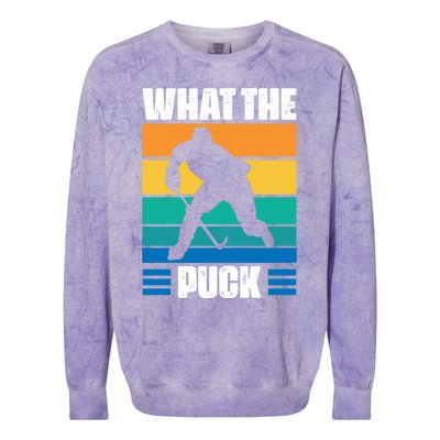 Funny What The Puck Vintage Ice Hockey Player Great Gift Colorblast Crewneck Sweatshirt