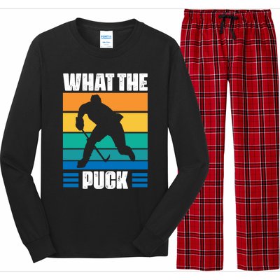 Funny What The Puck Vintage Ice Hockey Player Great Gift Long Sleeve Pajama Set