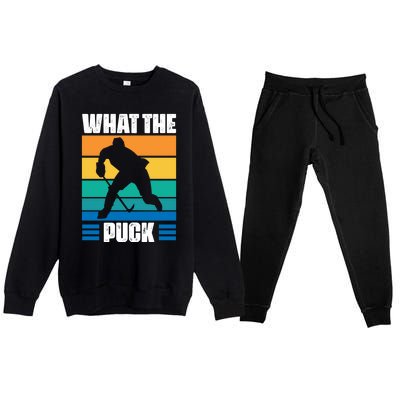 Funny What The Puck Vintage Ice Hockey Player Great Gift Premium Crewneck Sweatsuit Set