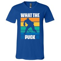 Funny What The Puck Vintage Ice Hockey Player Great Gift V-Neck T-Shirt