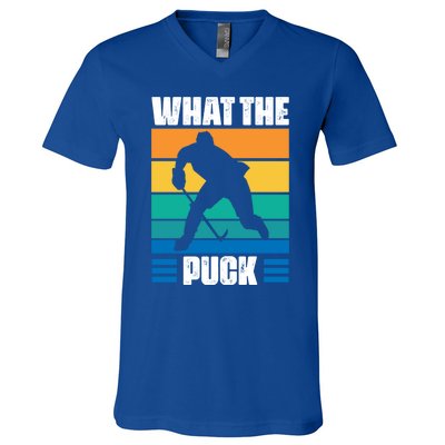 Funny What The Puck Vintage Ice Hockey Player Great Gift V-Neck T-Shirt