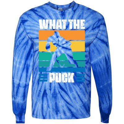 Funny What The Puck Vintage Ice Hockey Player Great Gift Tie-Dye Long Sleeve Shirt