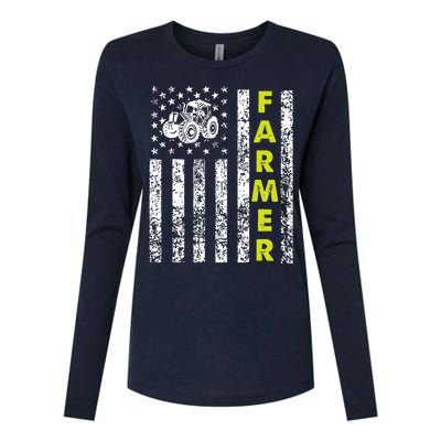 Flag With Tractor Patriotic Farmer Womens Cotton Relaxed Long Sleeve T-Shirt