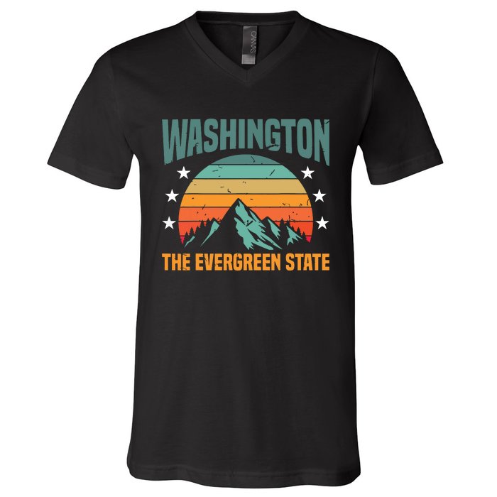 Funny Washington The Evergreen State Home V-Neck T-Shirt