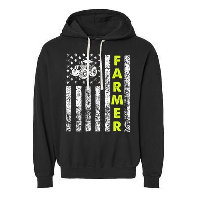 Flag With Tractor Patriotic Farmer Garment-Dyed Fleece Hoodie