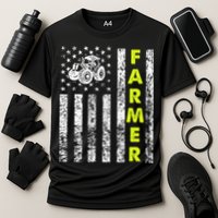 Flag With Tractor Patriotic Farmer Cooling Performance Crew T-Shirt