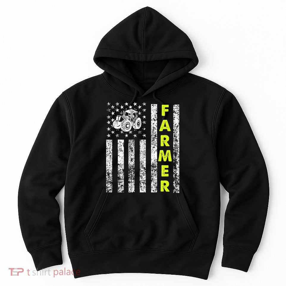 Flag With Tractor Patriotic Farmer Hoodie