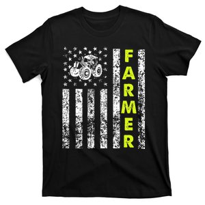 Flag With Tractor Patriotic Farmer T-Shirt