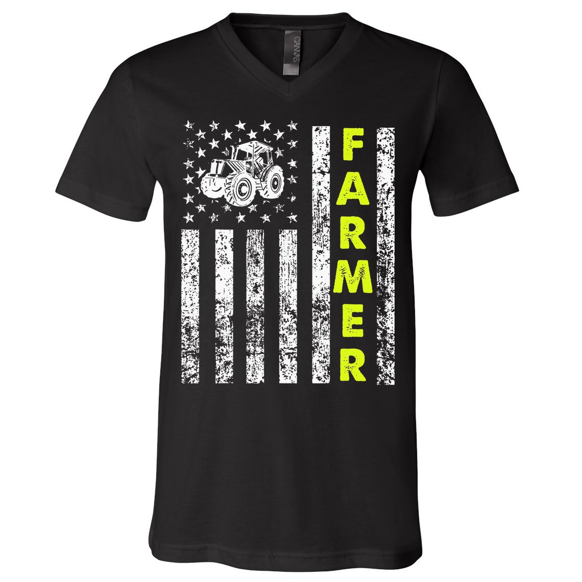 Flag With Tractor Patriotic Farmer V-Neck T-Shirt
