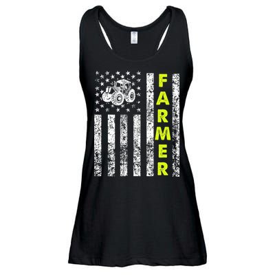 Flag With Tractor Patriotic Farmer Ladies Essential Flowy Tank