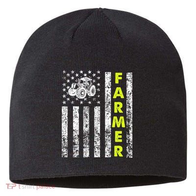 Flag With Tractor Patriotic Farmer Sustainable Beanie