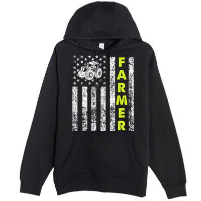 Flag With Tractor Patriotic Farmer Premium Pullover Hoodie