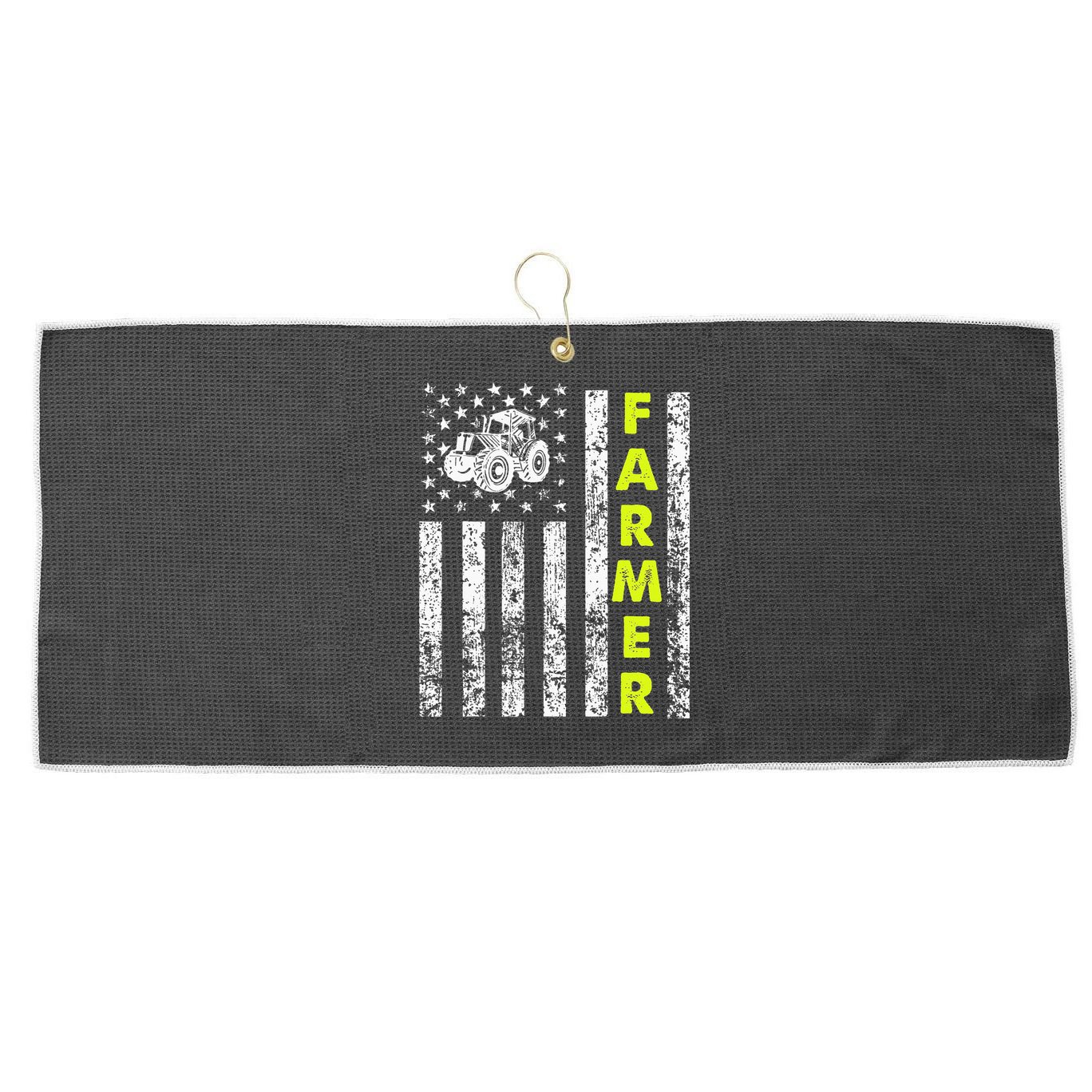 Flag With Tractor Patriotic Farmer Large Microfiber Waffle Golf Towel