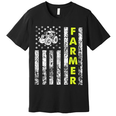 Flag With Tractor Patriotic Farmer Premium T-Shirt