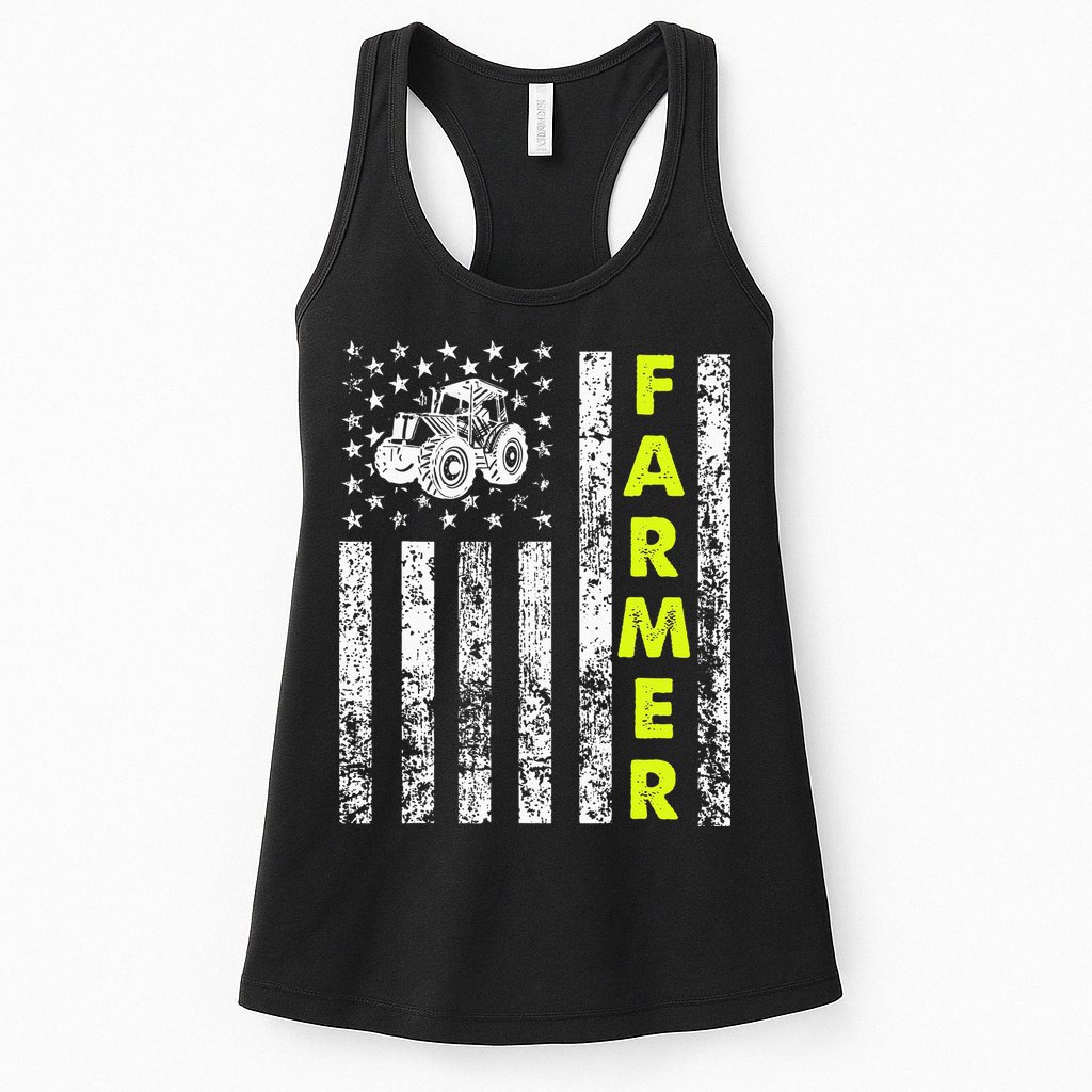 Flag With Tractor Patriotic Farmer Womens Tank Top