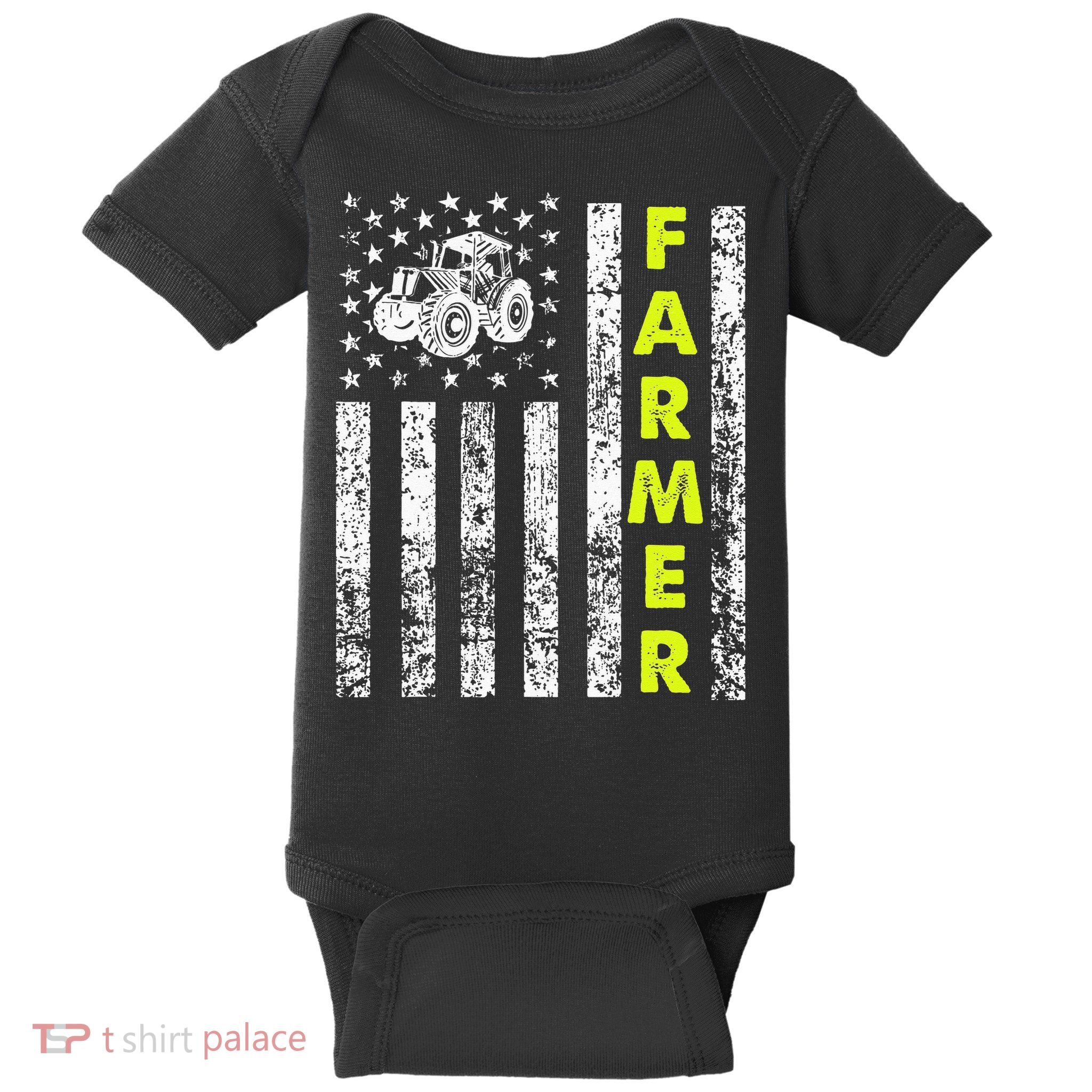 Flag With Tractor Patriotic Farmer Baby Bodysuit