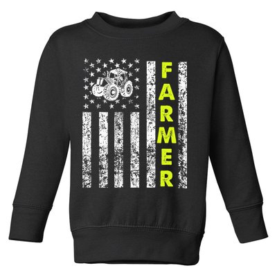 Flag With Tractor Patriotic Farmer Toddler Sweatshirt