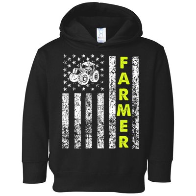 Flag With Tractor Patriotic Farmer Toddler Hoodie