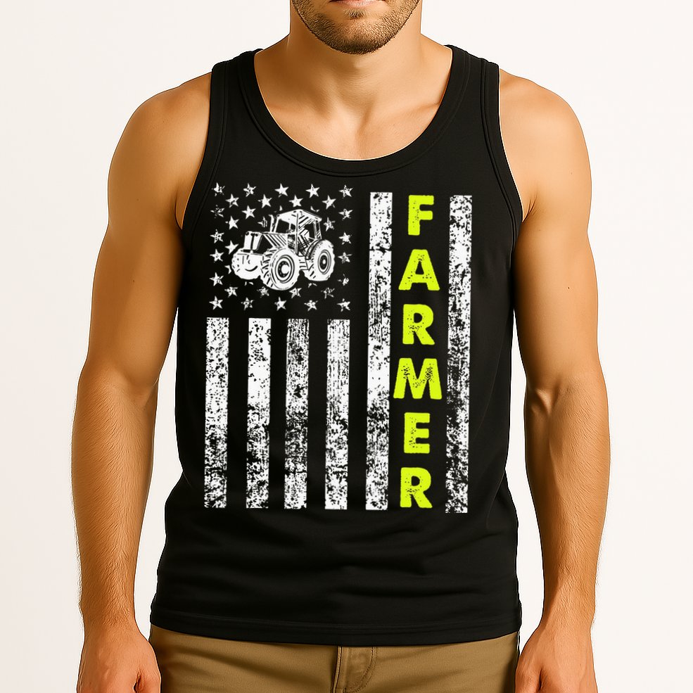 Flag With Tractor Patriotic Farmer Tank Top
