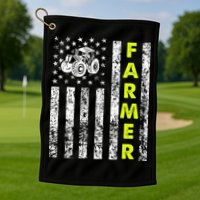 Flag With Tractor Patriotic Farmer Golf Towel