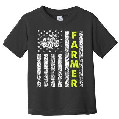 Flag With Tractor Patriotic Farmer Toddler T-Shirt