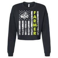 Flag With Tractor Patriotic Farmer Cropped Pullover Crew