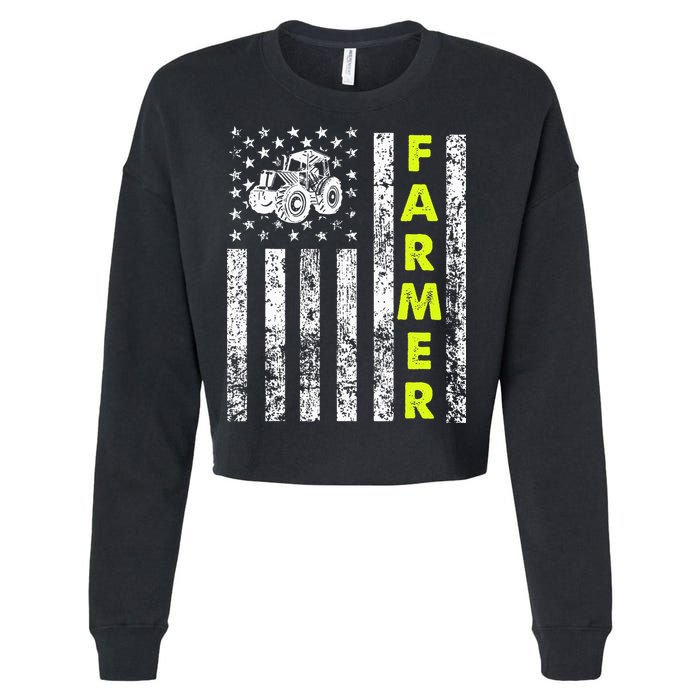 Flag With Tractor Patriotic Farmer Cropped Pullover Crew