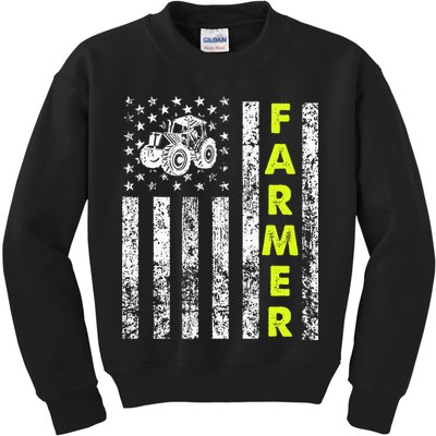 Flag With Tractor Patriotic Farmer Kids Sweatshirt