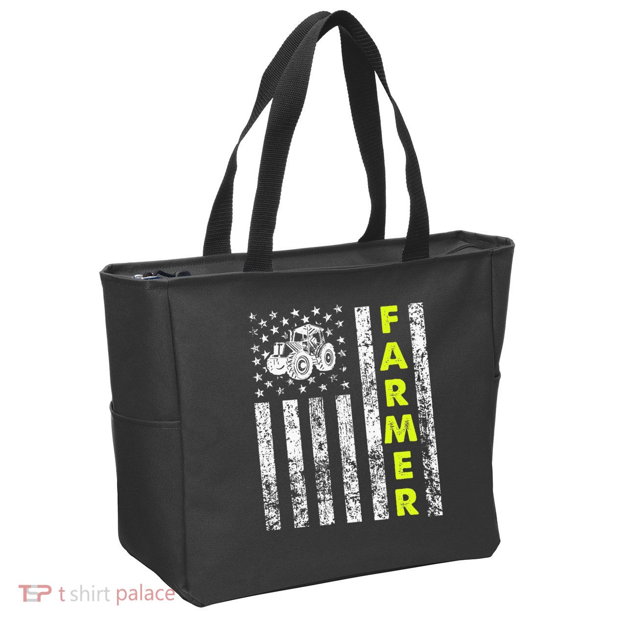 Flag With Tractor Patriotic Farmer Zip Tote Bag