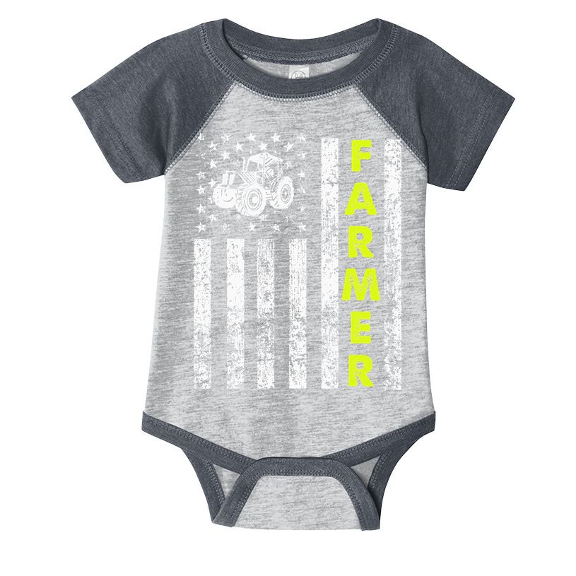Flag With Tractor Patriotic Farmer Infant Baby Jersey Bodysuit