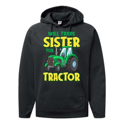 Funny Will Trade Sister For Tractor Farm Truck Boy Performance Fleece Hoodie