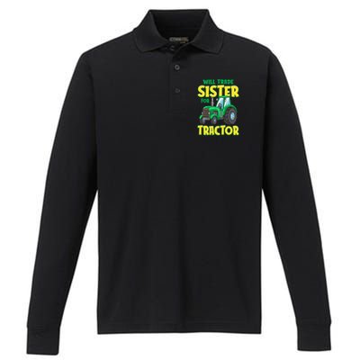 Funny Will Trade Sister For Tractor Farm Truck Boy Performance Long Sleeve Polo