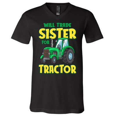 Funny Will Trade Sister For Tractor Farm Truck Boy V-Neck T-Shirt