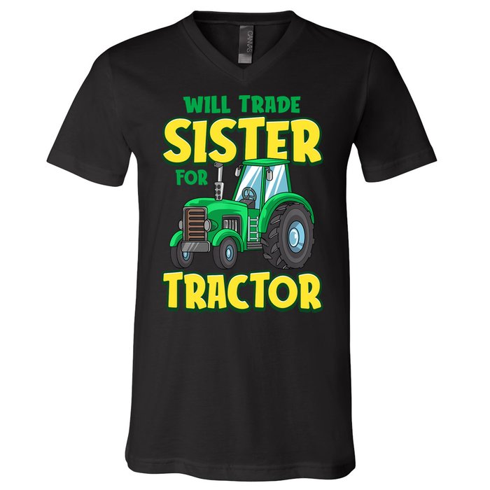 Funny Will Trade Sister For Tractor Farm Truck Boy V-Neck T-Shirt