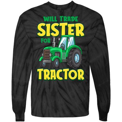 Funny Will Trade Sister For Tractor Farm Truck Boy Tie-Dye Long Sleeve Shirt