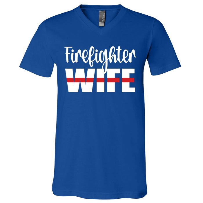 Firefighter Wife Thin Red Line Husband Proud Fire Wife Gift V-Neck T-Shirt