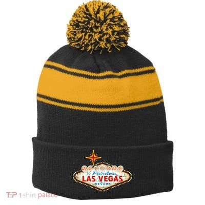 Funny Welcome To Las Vegas Classic Sign Stripe Pom Pom Beanie