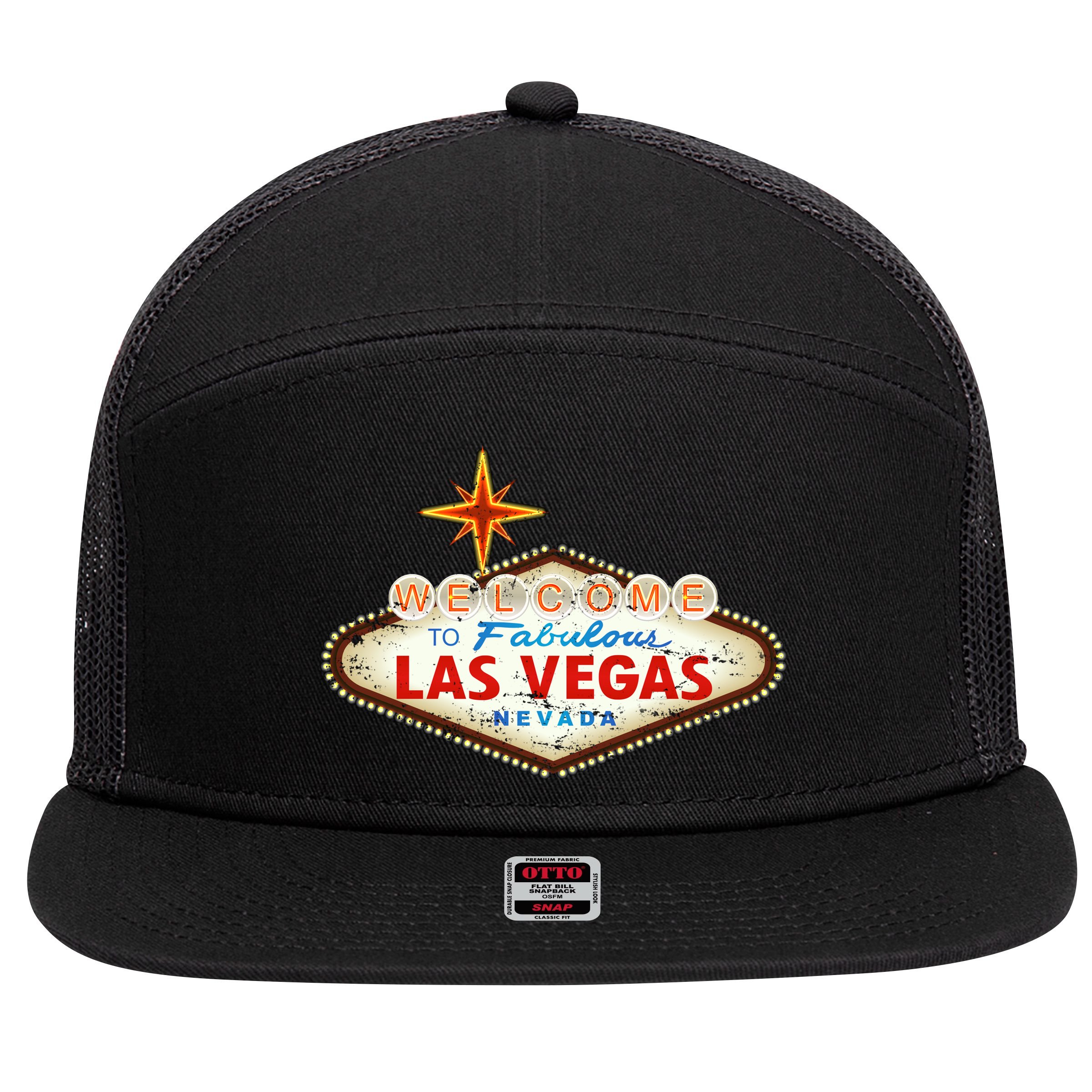 Funny Welcome To Las Vegas Classic Sign 7 Panel Mesh Trucker Snapback Hat