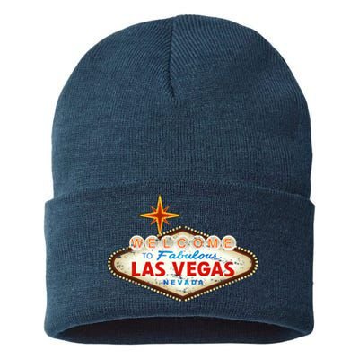 Funny Welcome To Las Vegas Classic Sign Sustainable Knit Beanie