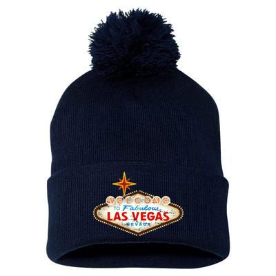 Funny Welcome To Las Vegas Classic Sign Pom Pom 12in Knit Beanie