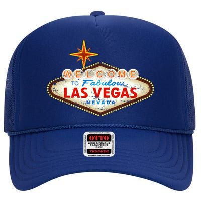 Funny Welcome To Las Vegas Classic Sign High Crown Mesh Back Trucker Hat