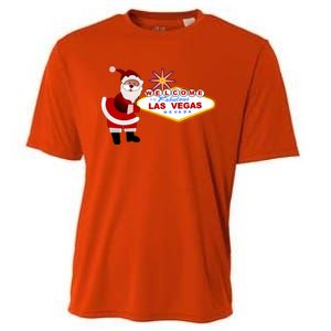 Famous Welcome To Las Vegas Sign With Santa Claus Christmas Cooling Performance Crew T-Shirt