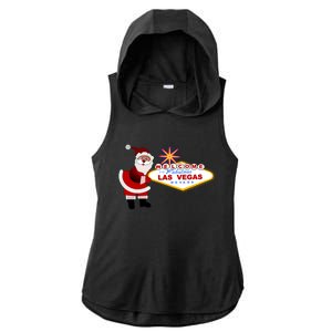 Famous Welcome To Las Vegas Sign With Santa Claus Christmas Ladies PosiCharge Tri-Blend Wicking Draft Hoodie Tank