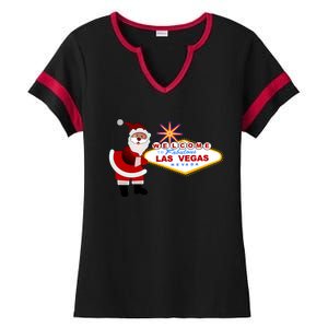 Famous Welcome To Las Vegas Sign With Santa Claus Christmas Ladies Halftime Notch Neck Tee